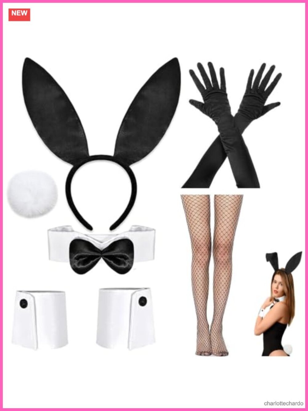 8pc Bunny Costume Accessory Set Ears Gloves Tail Tights Cosplay Halloween